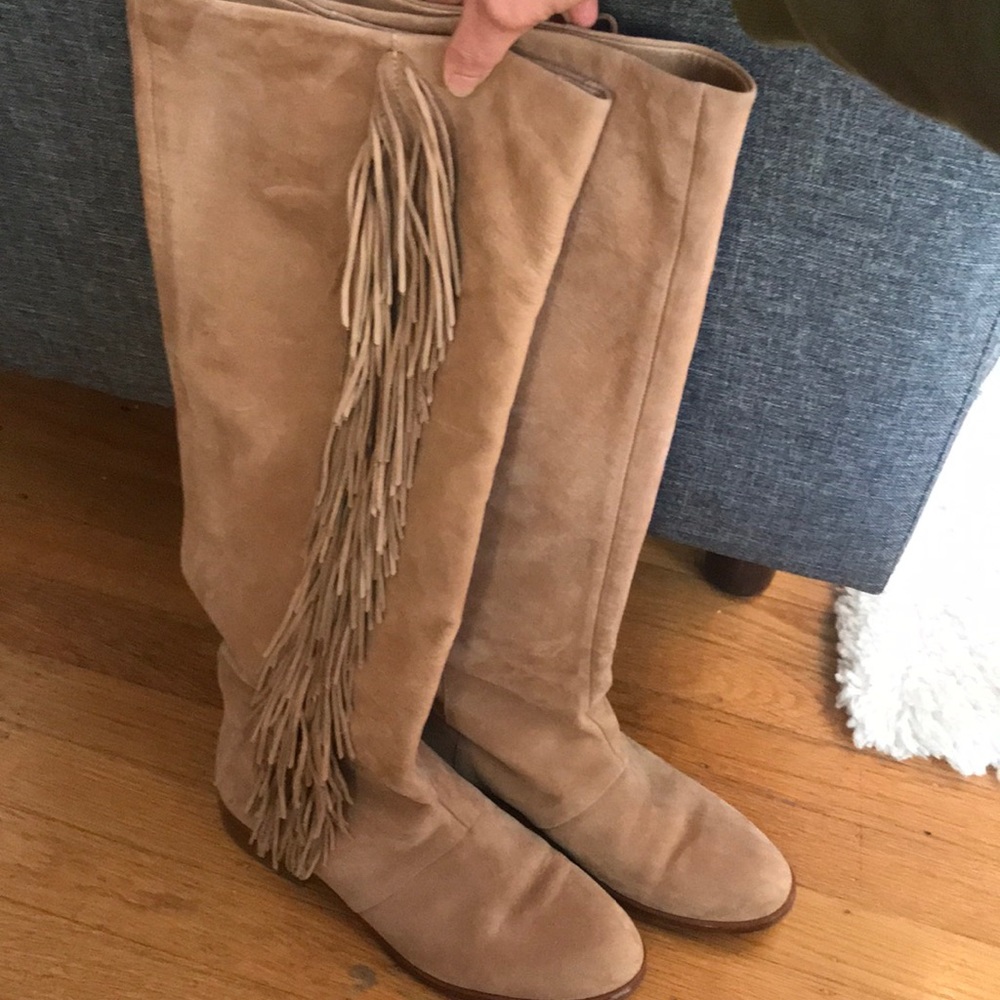 San Edelman knee high fringe boot